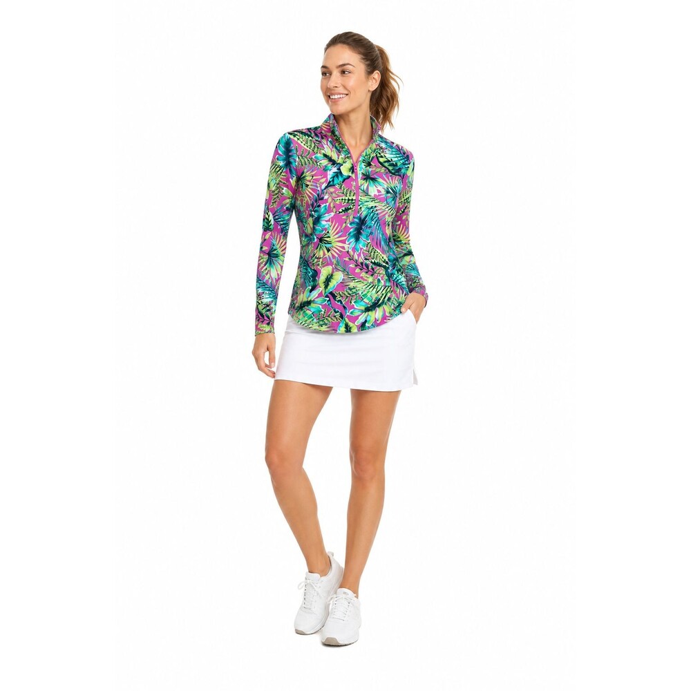 Tommy Bahama Golf Pullover Womens Medium Tropical Leaf Print Performance 1/4 Zip